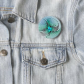 Badge Rond 5 Cm Abstrait De Bleu, Art Fractal Moderne (En situation)