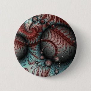 Badge Rond 5 Cm Abstrait Fantaisie Vive Art Fractal Brun Bleu