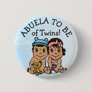 Badge Rond 5 Cm Abuela sera de Twins, Baby shower hispanique