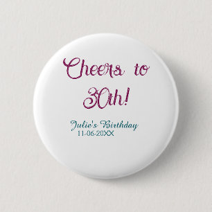 Badge Rond 5 Cm Acclamations pour les 30 ans nom date mauve bleu é