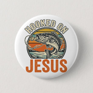 Badge Rond 5 Cm Accro à Jésus Bass Fishing Vintage Foi