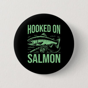 Badge Rond 5 Cm Accroché À La Pêche Saumon
