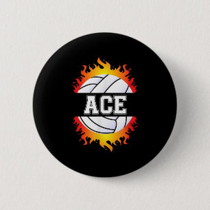 Badge Rond 5 Cm Ace Name Volley Player Boys Ball and Net Sport