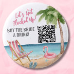 Badge Rond 5 Cm Acheter Mariée A Drink QR Code<br><div class="desc">Bachelorette de plage mignonne Acheter Mariée A Drink QR Code bouton. Attrapez toute votre équipe pour qu'elle s'use dans les bars ou les clubs ! Un thème de plage cool aquarelle aux tons rose et turquoise, qui donne l'ambiance d'une escapade sur la plage avec la mariée et ses seins. Des...</div>