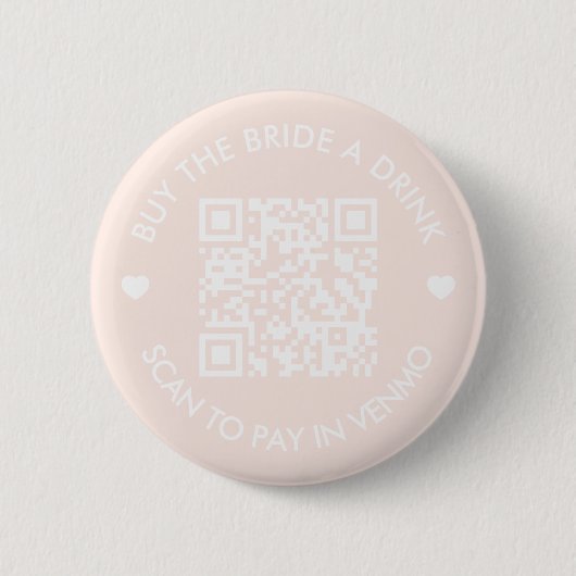 Badge Rond 5 Cm Achetez un verre à la mariée Code QR rose blush (Devant)