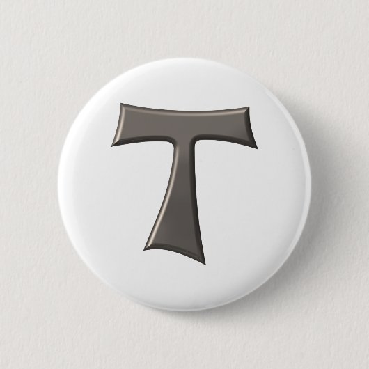 Badge Rond 5 Cm Acier gris Look Franciscan Tau Cross (Devant)