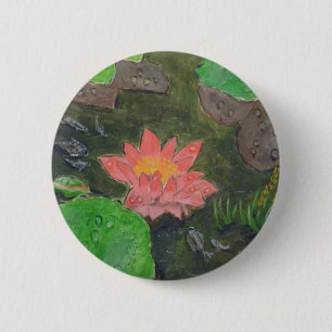 Badge Rond 5 Cm Acrylique sur toile, fleur de nénuphar rose