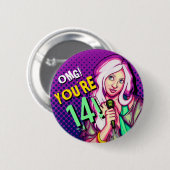 Badge Rond 5 Cm Ado chanteuse violette 14e anniversaire (Devant & derrière)