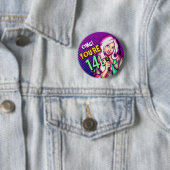 Badge Rond 5 Cm Ado chanteuse violette 14e anniversaire (En situation)