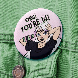 Badge Rond 5 Cm Ado fille Pink Cartoon Punk 14e anniversaire
