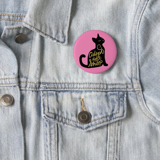 Badge Rond 5 Cm Adopter Ne pas Acheter Noir Chat Adoption (En situation)