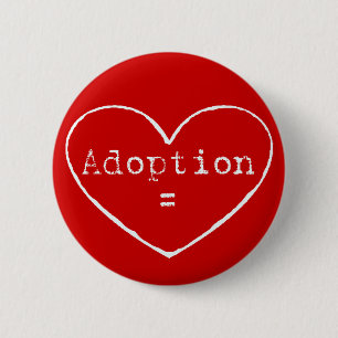 Badge Rond 5 Cm Adoption = amour en blanc