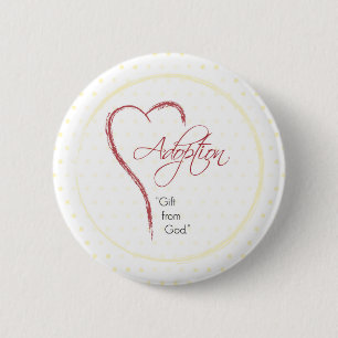 Badge Rond 5 Cm Adoption, Religieuse, Points Jaunes avec Cœur Roug