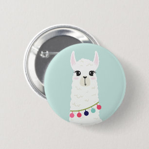 Badge Rond 5 Cm Adorable Alpaca blanc
