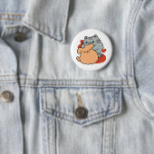 Badge Rond 5 Cm Adorable chat et chien Hug - Meow & Woof Design (En situation)