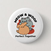 Badge Rond 5 Cm Adorable chat et chien Hug - Meow & Woof Design (Devant)