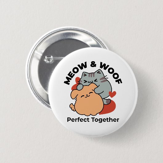 Badge Rond 5 Cm Adorable chat et chien Hug - Meow & Woof Design (Devant & derrière)