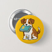 Badge Rond 5 Cm Adorable Dog with Book (Devant & derrière)