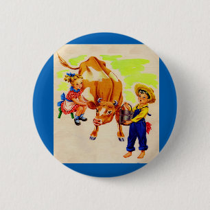Badge Rond 5 Cm adorable enfant avec adorable vache