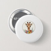 Badge Rond 5 Cm Adorable Giraffe Aux Fleurs (Devant & derrière)