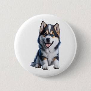 Badge Rond 5 Cm Adorable HD Alaskan Malamute Portrait Chiot - Embr