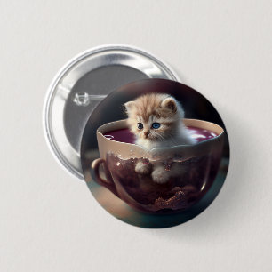 Badge Rond 5 Cm Adorable Kitten dans une teacup