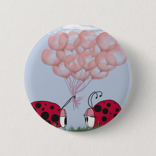 Badge Rond 5 Cm Adorable Ladybug With Pretty Pink Balloon Bouquet