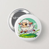Badge Rond 5 Cm Adorable mouton blanc sautant à travers un champ (Devant & derrière)