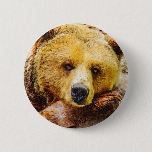 Badge Rond 5 Cm Adorable Ours Visage Bois Animal (Devant)