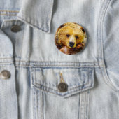 Badge Rond 5 Cm Adorable Ours Visage Bois Animal (En situation)