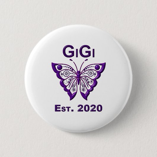 Badge Rond 5 Cm Adorable Papillon Gigi "Est 2020" (Devant)