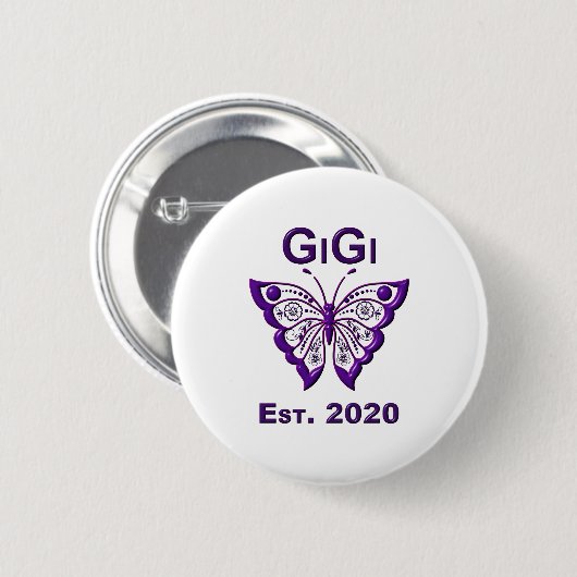 Badge Rond 5 Cm Adorable Papillon Gigi "Est 2020" (Devant & derrière)