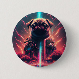 Badge Rond 5 Cm Adorable pug dans un costume de robot futuriste