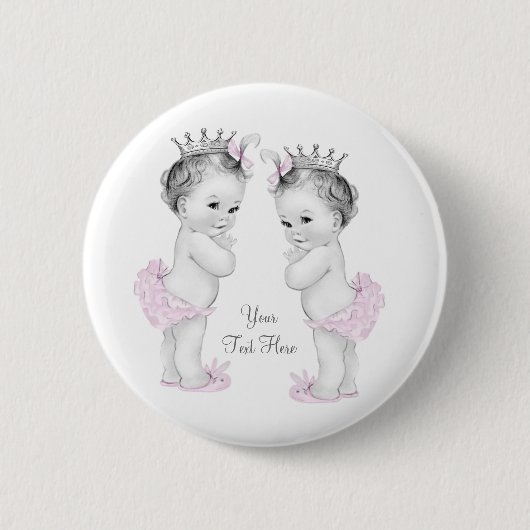 Badge Rond 5 Cm Adorable rose Princesse Twin Baby Girl Button (Devant)