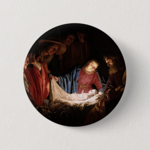 Badge Rond 5 Cm Adoration des bergers par Gerard van Honthorst