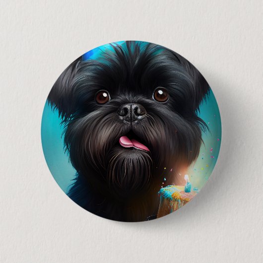 Badge Rond 5 Cm Affenpinscher fête le gâteau des ballons d'anniver (Devant)