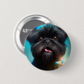 Badge Rond 5 Cm Affenpinscher fête le gâteau des ballons d'anniver (Devant & derrière)