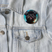 Badge Rond 5 Cm Affenpinscher fête le gâteau des ballons d'anniver (En situation)