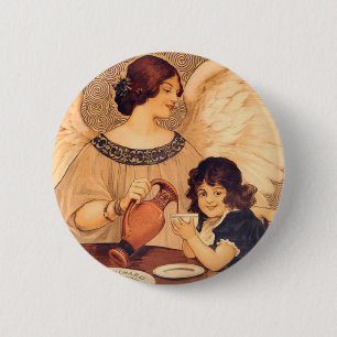 Badge Rond 5 Cm Affiche Antique d'Ange au Chocolat Français : Art