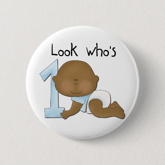 Badge Rond 5 Cm African American Boy 1st Birthday Tshirts and Gift (Devant)