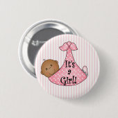 Badge Rond 5 Cm Afro-américain rose c'est une fille (Devant & derrière)