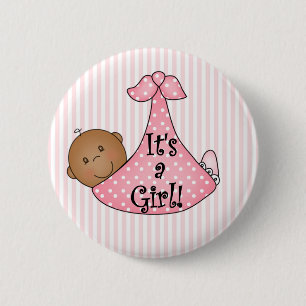 Badge Rond 5 Cm Afro-américain rose c'est une fille