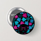 Badge Rond 5 Cm Afro Diva Turquoise & Rose Chaud (Devant & derrière)