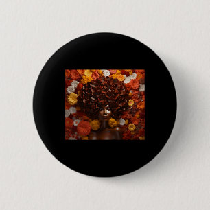 Badge Rond 5 Cm Afro Femme Floral Black Queen Puff Art Melanin Aut