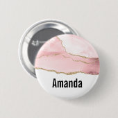 Badge Rond 5 Cm Agate rose vierge avec ruban or Élégant (Devant & derrière)