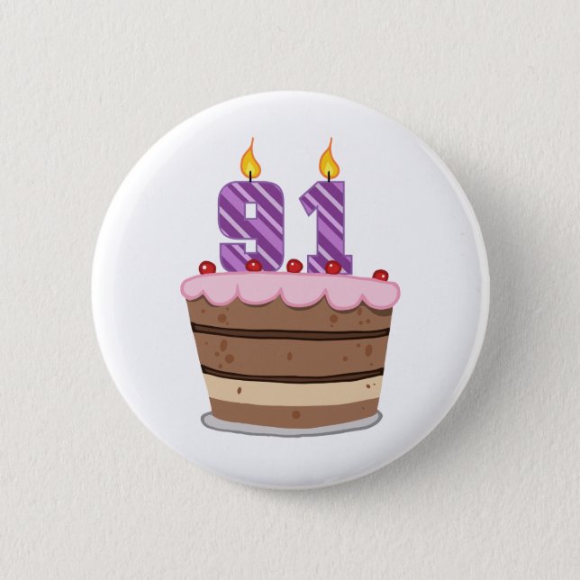 Badge Rond 5 Cm Âge 91 sur le gâteau d'anniversaire (Devant)