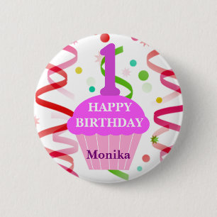 Badge Rond 5 Cm Âge et nom customisés Joyeux Cupcake d'anniversair
