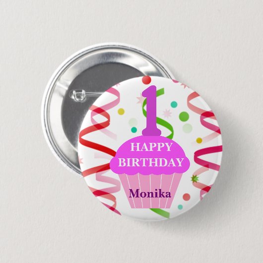 Badge Rond 5 Cm Âge et nom customisés Joyeux Cupcake d'anniversair (Devant & derrière)