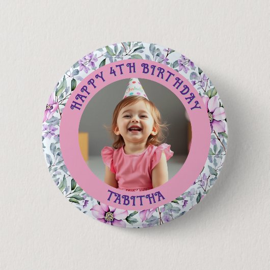 Badge Rond 5 Cm Âge, nom et photo personnalisés Anniversaire (Devant)