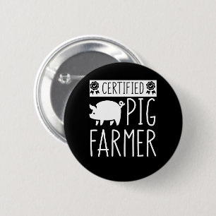 Badge Rond 5 Cm Agriculteur de porc certifié disant l'agriculteur